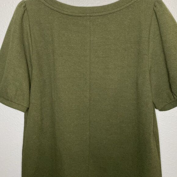 Loft Dark Green Crew Puff Sleeve Texture Short Sleeved Shirt Top Size Medium - Picture 8 of 9